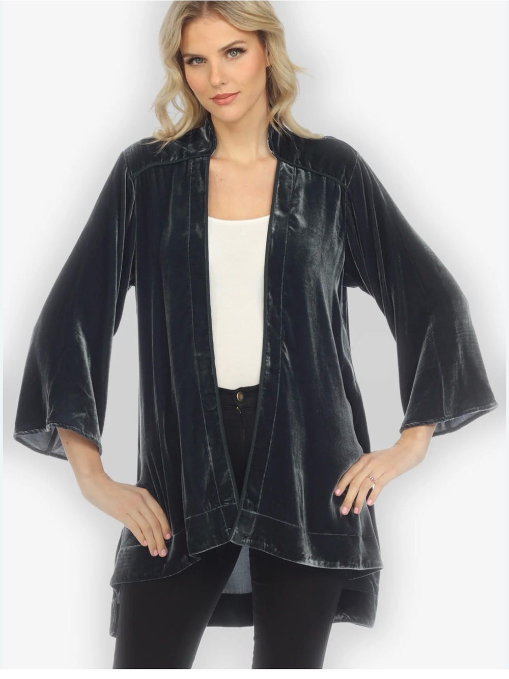 Alice + Olivia Black Velvet Open-Front Trench Coat